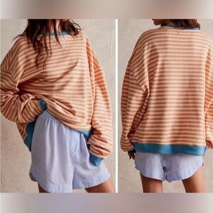 NWOT Free People We The Free Classic Striped Crewneck in Latte Combo Size Large
